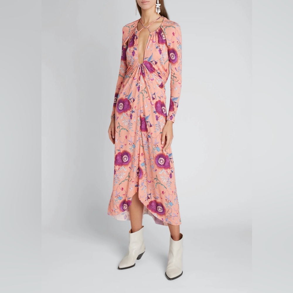 Isabel Marant Paisley Cutout Maxi Dress Pink‎ Floral Long Sleeve FR36 US4 NWOT